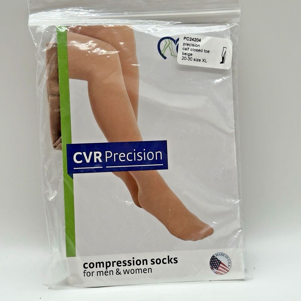 CVR Precision Compression Socks Unisex 20-30 Size XL  Beige Calf Closed Toe NEW